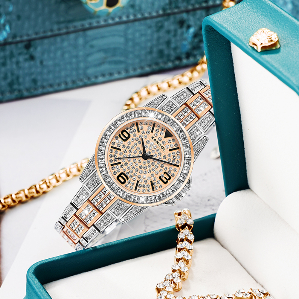 KANGOL Sparkling Adventure Baby"s Breath Quartz Movement Metal Strap Watch Women"s Watch Silver Dial