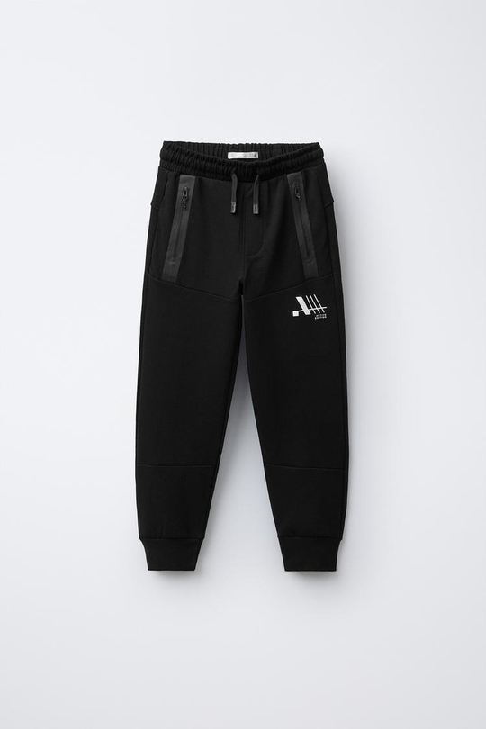 ZARA СПОРТИВНЫЕ БРЮКИ-ДЖОГГЕРЫ ИЗ INTERLOCK, ЧЕРНЫЙ