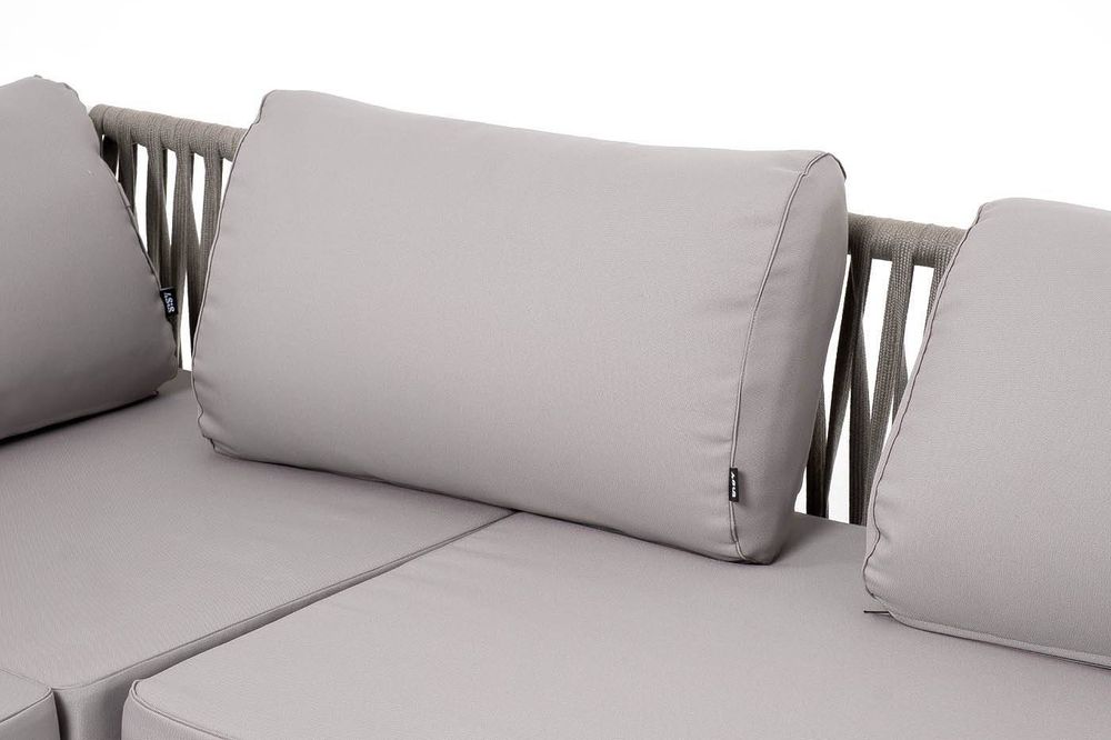 "Касабланка" диван модульный плетеный из роупа, каркас алюминий, роуп серо-коричневый 23мм, ткань бежевая 052