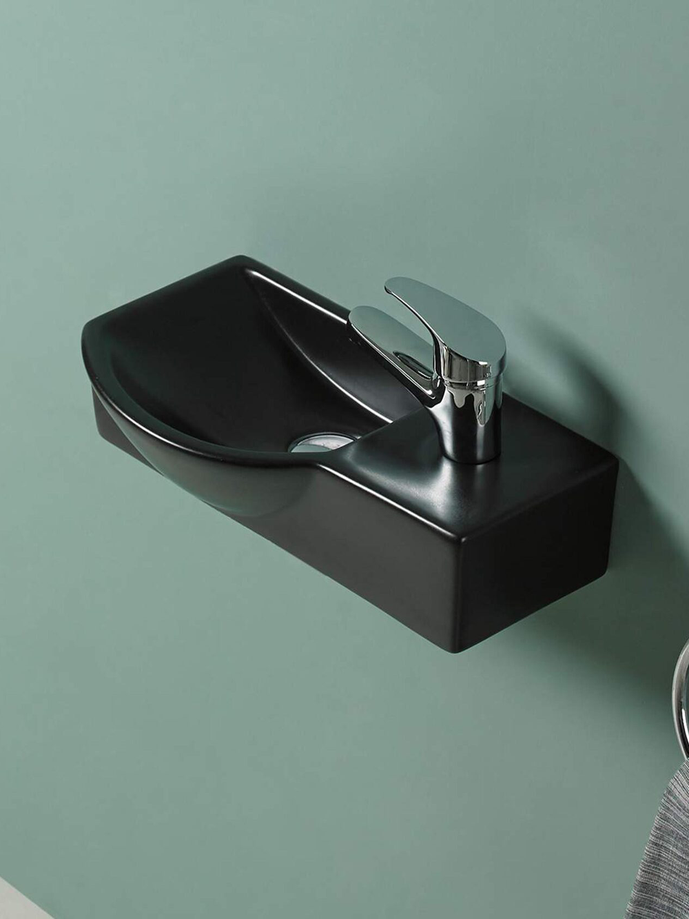 Раковина подвесная (матовая черная)  WeltWasser WW AISBACH 7940 MT-BL R 400х220х120