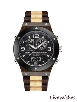 Часы наручные из натурального дерева кварцевые JENORI на деревянном браслете, оттенки коричневого W9230-01