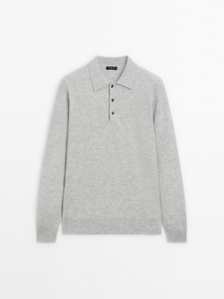 Massimo Dutti Свитер с воротником-поло из смесовой шерсти, серый меланж