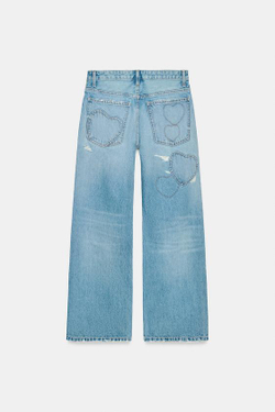 ZARA ДЖИНСЫ TRF BOYFRIEND С СЕРДЦАМИ И СРЕДНЕЙ ПОСАДКОЙ, СИНИЙ