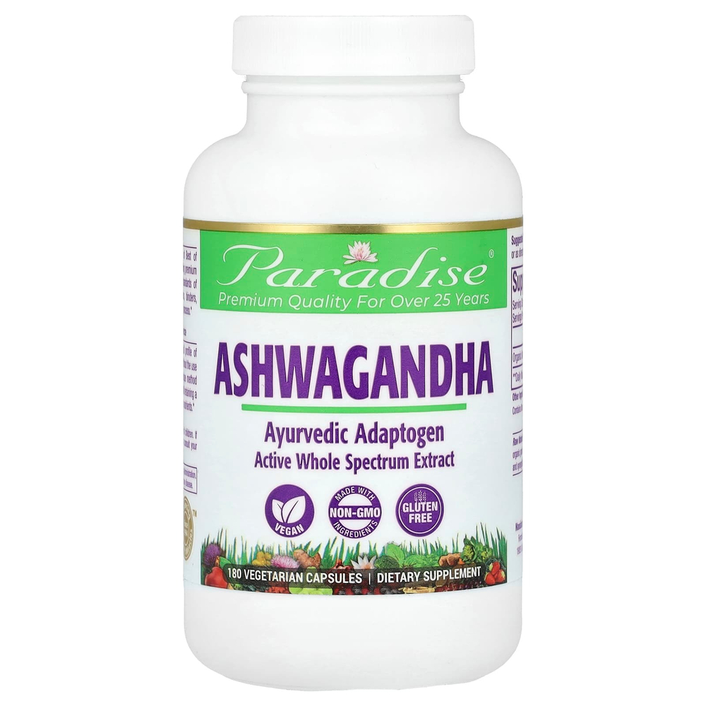 Paradise Herbs, Ашваганда, 250 мг, 180 вегетарианских капсул