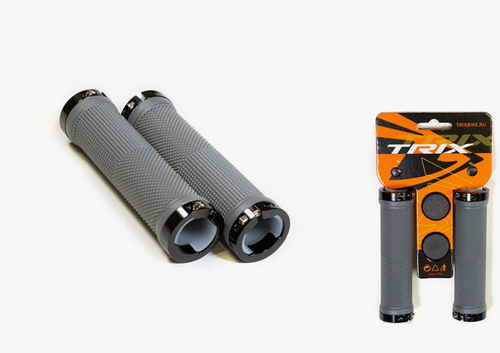 Грипсы TRIX, резиновые, 130мм, алюминиевые фиксаторы на руль черные - 4шт., с заглушками руля, серые(100)