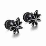 Недорогие стильные чёрные серьги гвоздики "Лист канабиса" из нержавеющей стали Steelman 96825