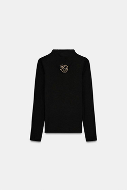 ZARA ФУТБОЛКА С ВОРОТНИКОМ-СТОЙКОЙ И БРОШЬЮ, ЧЕРНЫЙ