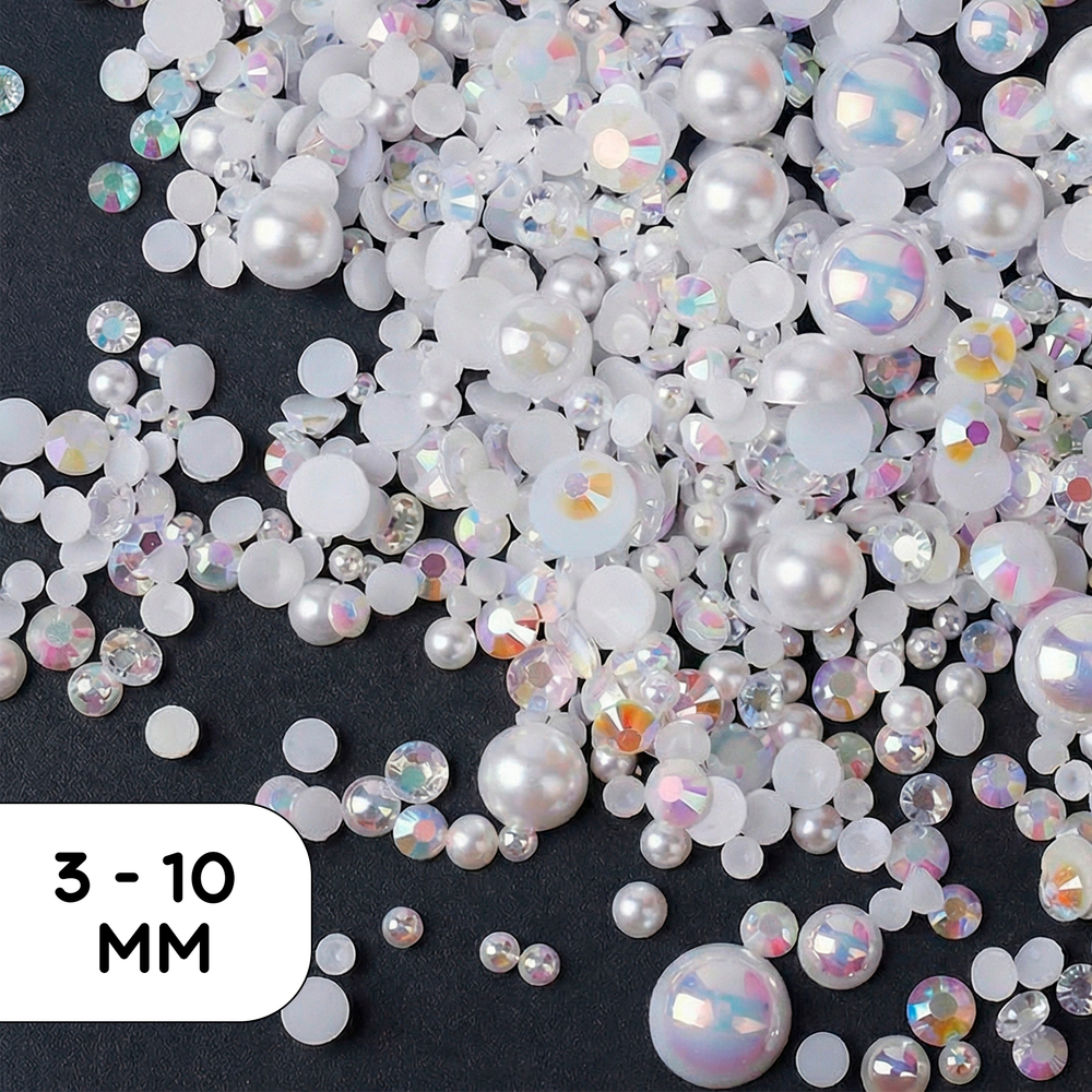 Набор клеевого полужемчуга и страз холодной фиксации