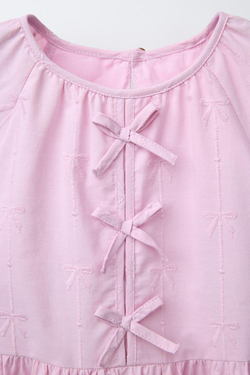 ZARA ПЛАТЬЕ ИЗ ПОПЛИНА С БАНТАМИ И ВЫШИВКОЙ, РОЗОВЫЙ/ЛИЛОВЫЙ