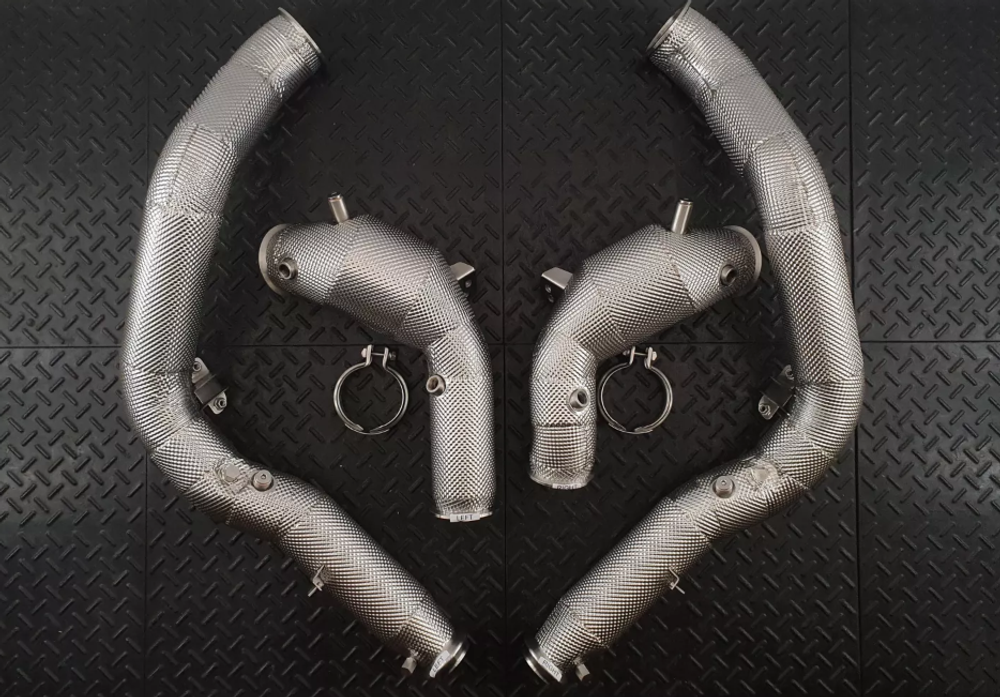 RedStar Exhaust Приемные трубы (Downpipes) спорт-кат HJS HD 121мм с термозащитой Mercedes G63 W465 RS.G63W465.DP.HJS