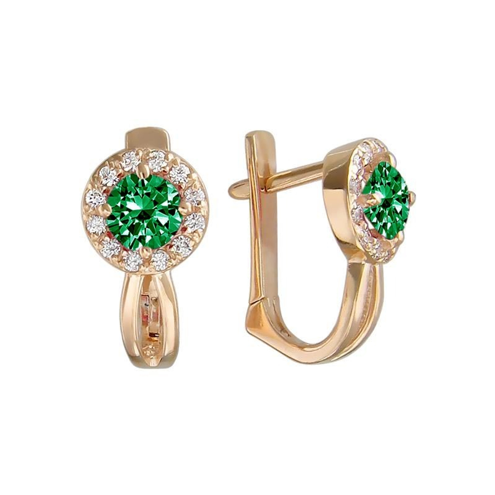 Серьги с наноизумрудом из красного золота 585 пробы JA-S-218522-3