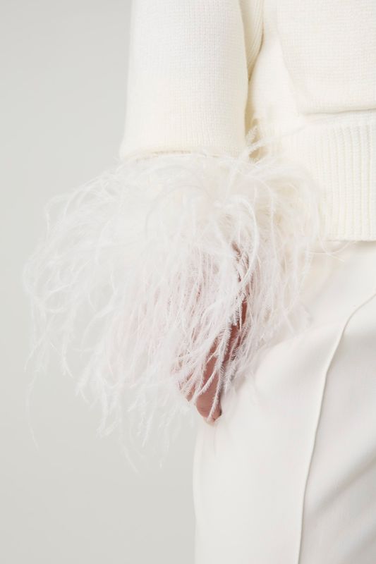 Кардиган вязаный с перьями, молочный