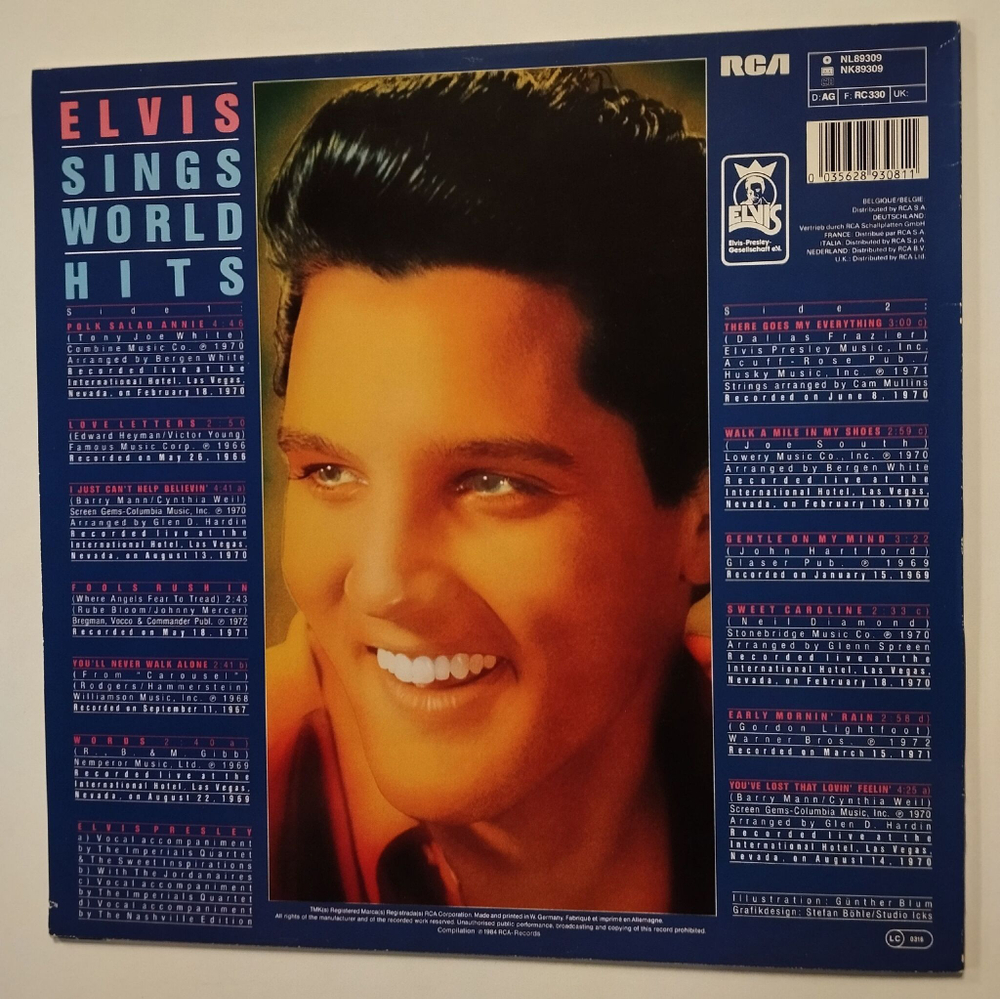 Винтажная виниловая пластинка LP Elvis Presley Sings World Hits (Germany 1984)