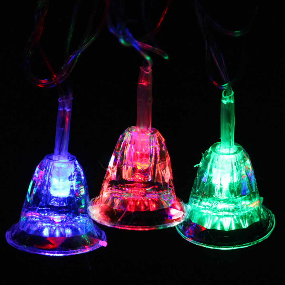 Гирлянда для дома 2,5м 12 ламп LED с насадками КОЛОКОЛЬЧИК, прозрач.пров., авторежим.,IP-20 RG/RB