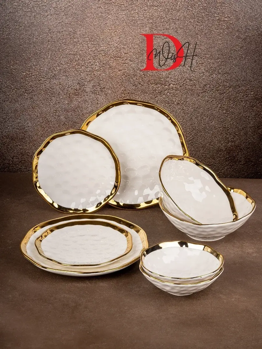 Набор 2 глянцевые тарелки глубокие мятый фарфор 20 см