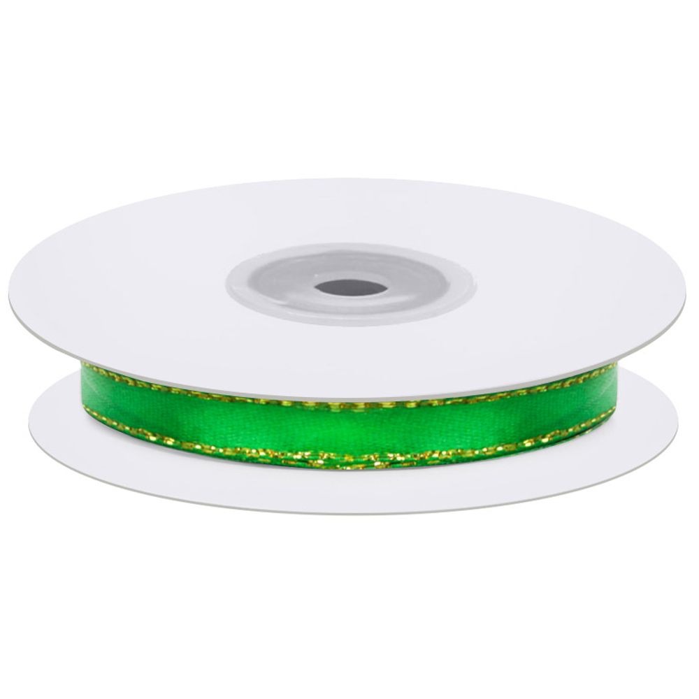 Лента декоративная (1 см*22,85 м) Золотая окантовка, Зеленый, 1 шт.