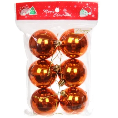 Новогодние шары 6 см (набор 6 шт) «Глянец», Янтарь (пакет)