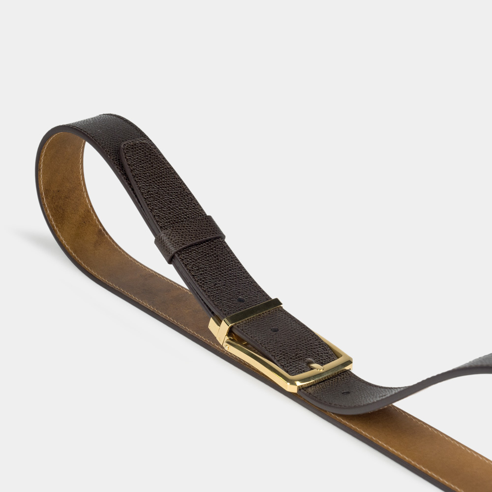 Ремень кожаный мужской из натуральной кожи сафьяно 35 мм, коричневый