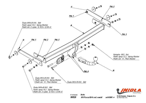 Фаркоп IMIOLA W.026 Volkswagen Passat B6 седан/универсал 2005-2010(паспорт и сертификат в комплекте)(без электрики)