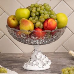 Фруктовница-конфетница Орхидея Лелия со стеклянной чашей 7373 Серебро