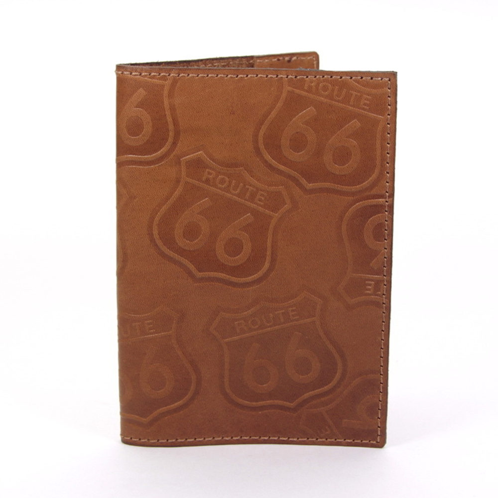 Обложка для паспорта Route 66 коричневая с круговым тиснением