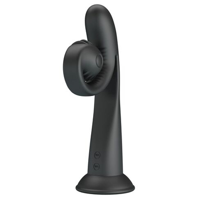 Черный вибратор на присоске с закрученным клиторальным отростком - 20 см. (Цвет: черный)