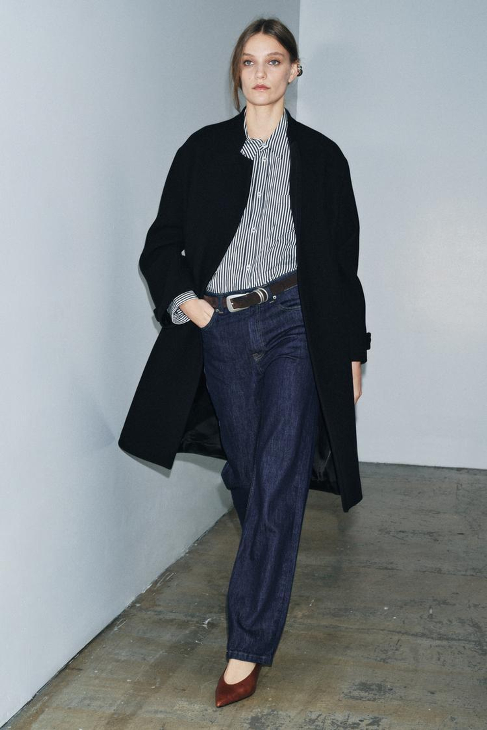 ZARA ПАЛЬТО ИЗ СМЕСОВОЙ ШЕРСТИ — ZW COLLECTION, МОРСКОЙ ТЕМНО-СИНИЙ