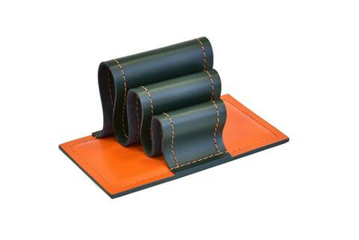 Визитница-холдер из кожи цвет зеленый/оранжевый