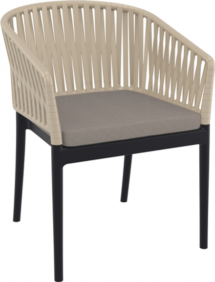 Кресло пластиковое с подушкой Siesta Contract Portofino, черный, бежевый, светло-коричневый