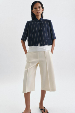 ZARA УКОРОЧЕННАЯ КУРТКА В ПОЛОСКУ ИЗ ЛЬНА — ZW COLLECTION, МОРСКОЙ СИНИЙ