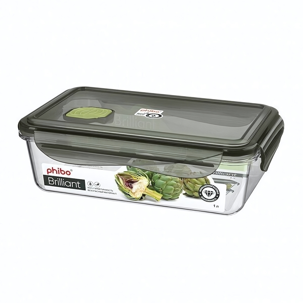 Контейнер для продуктов герметичный с клапаном "brilliant" прямоугольный 1л (черный)