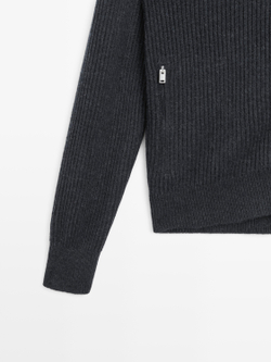 Massimo Dutti Кардиган с карманами на молнии и контрастными деталями, темный антрацит