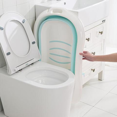 Ванночка детская складная со сливом 48л голубая силикон QFY-2010-1