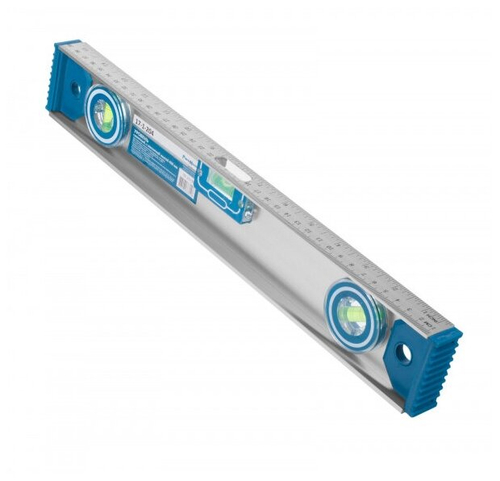 Уровень алюминиевый скелетный, 2 глазка+1 поворотный на 360, магн. лента, линейка, 400мм, 17-1-204---