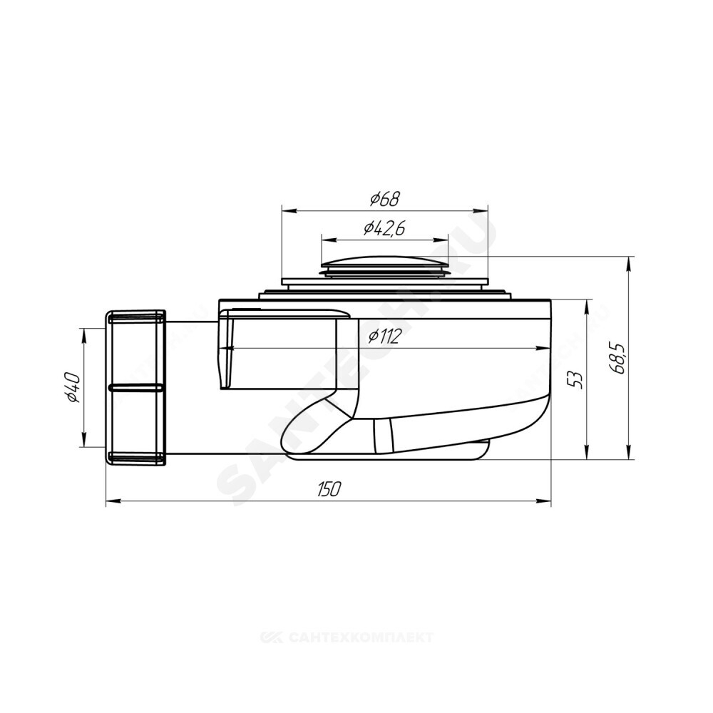 Сифон для поддона 1 1/2"x50/40 h=53мм слив клапан "клик-клак", пробка D=42,6мм хром АНИ Пласт E450CL