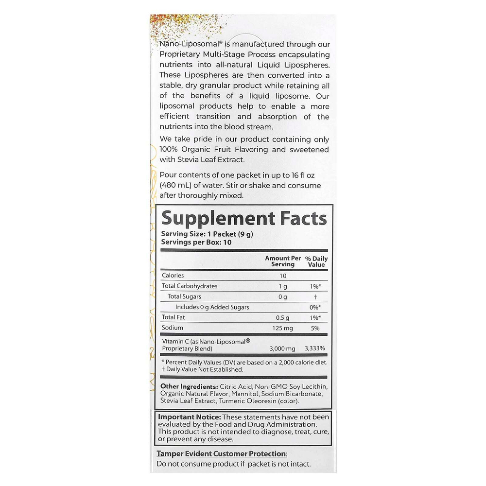 Aurora Nutrascience, Nano-Liposomal®, витамин C, смесь для липосомальных напитков, 10 пакетиков по 9 г (0,32 унции)