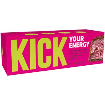 Батончик кокосовый с вишней и малиной в карамельном шоколаде  KICK 45 г/10 шт