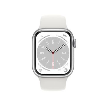 Apple Watch Series 8, 41 мм, корпус из алюминия серебристого цвета, спортивный ремешок белого цвета