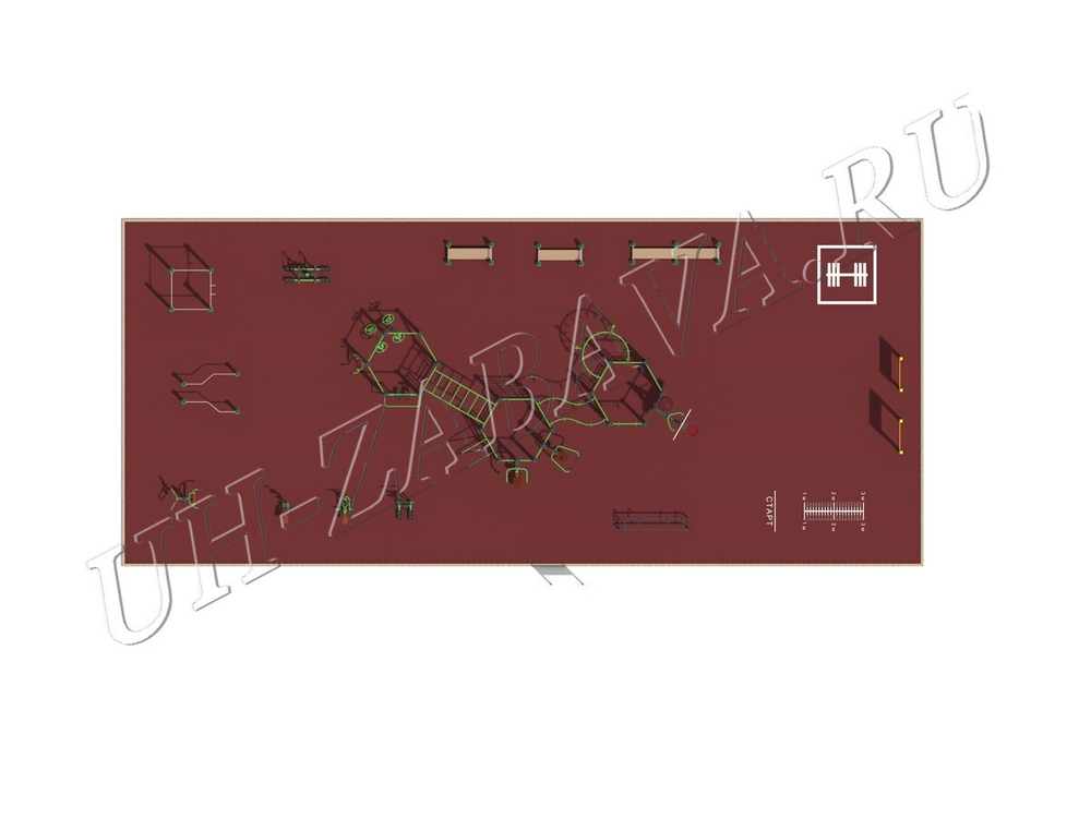 Гимнастическая площадка для занятий воркаутом 27×11,6 м