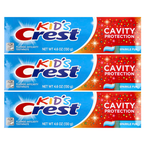 Crest, для детей, зубная паста против кариеса с фтором, с блестками, 3 шт. в упаковке, 130 г (4,6 унции)