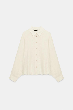 ZARA РУБАШКА С БЛЕСТЯЩЕЙ НИТЬЮ, ЭКРЮ