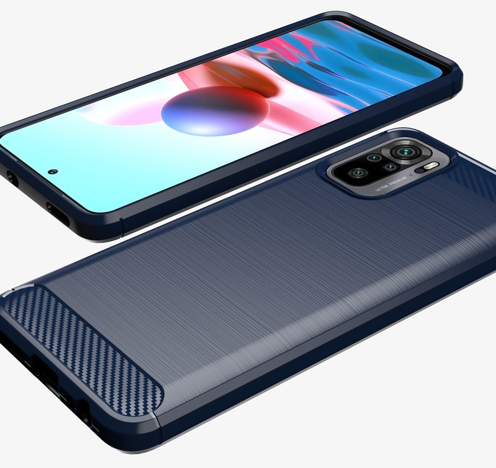 Темно-синий чехол для смартфона Xiaomi Redmi Note 10 Pro, серия Carbon (в стиле карбон) от Caseport