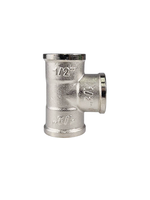 Тройник, латунь, внутренняя/внутренняя/внутренняя резьба 1/2", никель, RTP