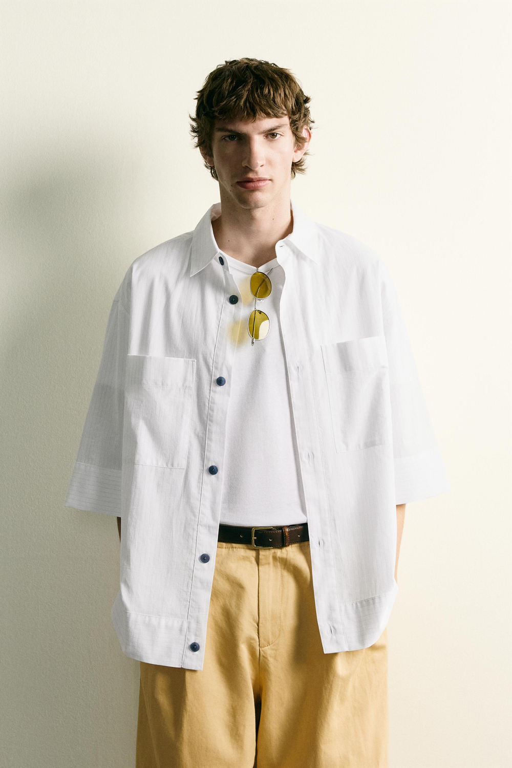ZARА РУБАШКА BOXY FIT В ПОЛОСКУ, БЕЛЫЙ