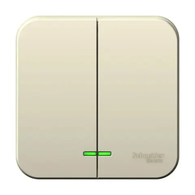 BLANCA О/У 2-клавишный ВЫКЛЮЧАТЕЛЬ (сх.5) с подсветкой, 10А, 250В, МОЛОЧНЫЙ