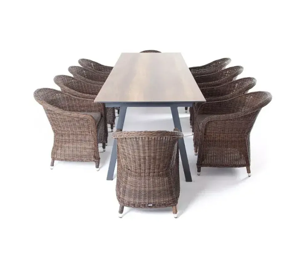 "Рио" обеденная группа на 10 персон, стол HPL "дуб", цвет коричневый