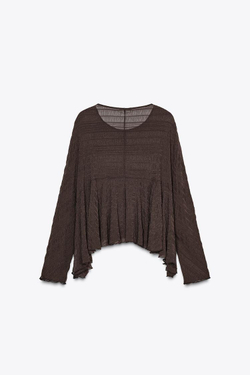 ZARA ТОП-НАКИДКА ИЗ ТКАНИ С РЕЛЬЕФНЫМ УЗОРОМ, ШОКОЛАДНЫЙ