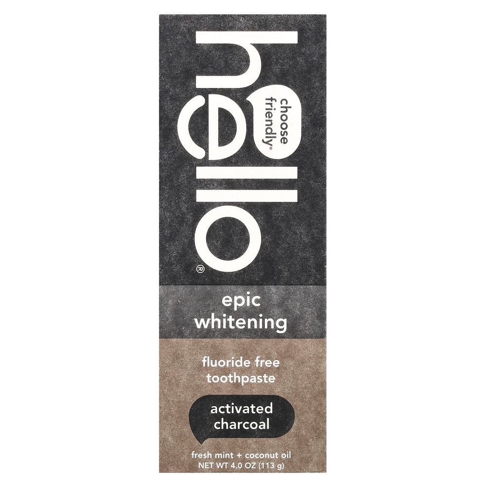Hello, Epic Whitening, зубная паста без фторидов, активированный уголь, свежая мята и кокосовое масло, 113 г (4 унции)