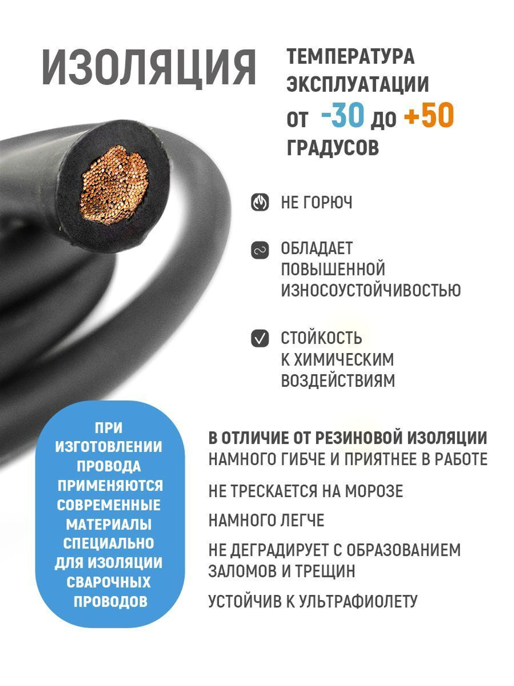 Провод сварочный медный 16 кв.мм, 300 А, 4 метра, SINICA