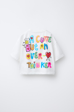 ZARA ФУТБОЛКА С ФЛУОРЕСЦЕНТНЫМ ТЕКСТОМ, БЕЛЫЙ